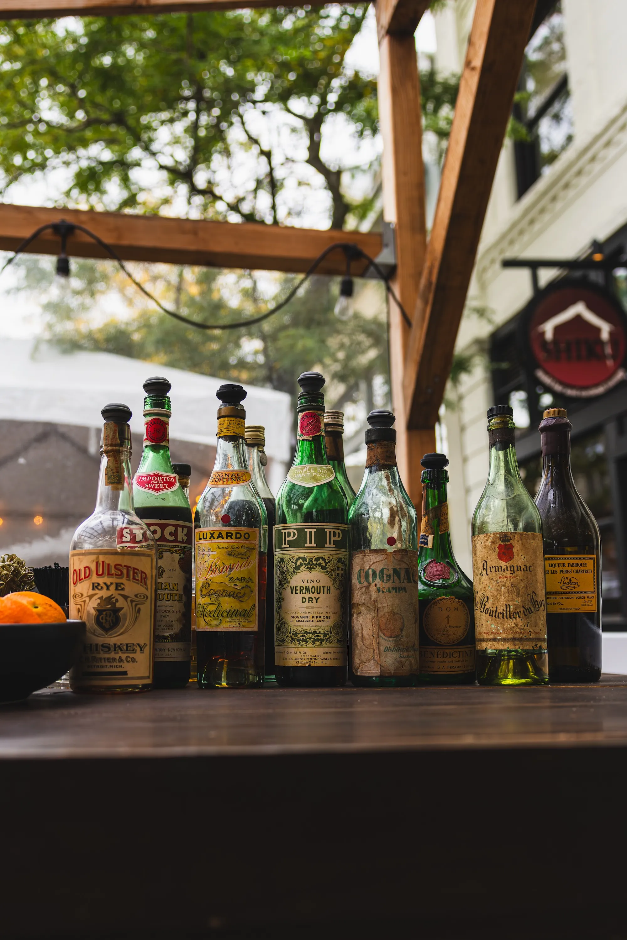 A lineup of liquor bottles