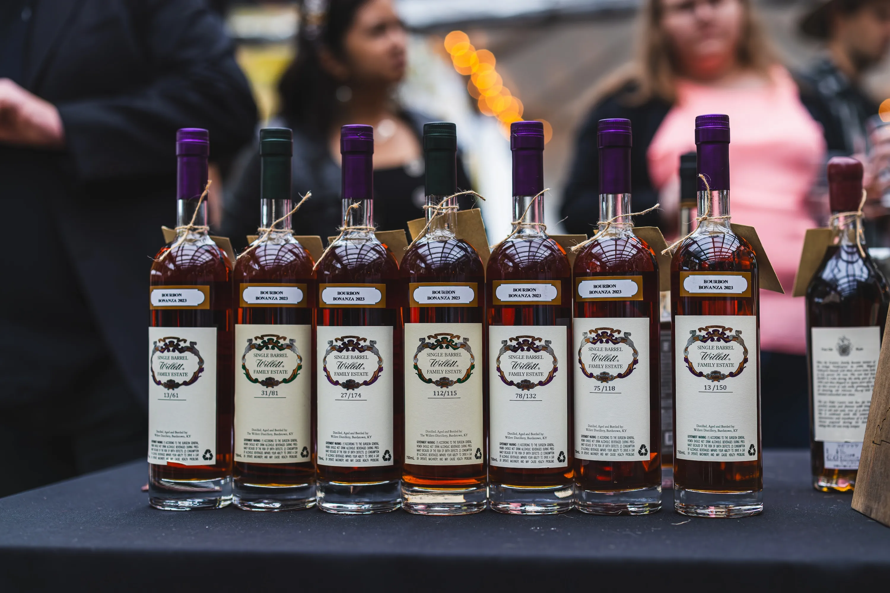 A lineup of whiskey bottles